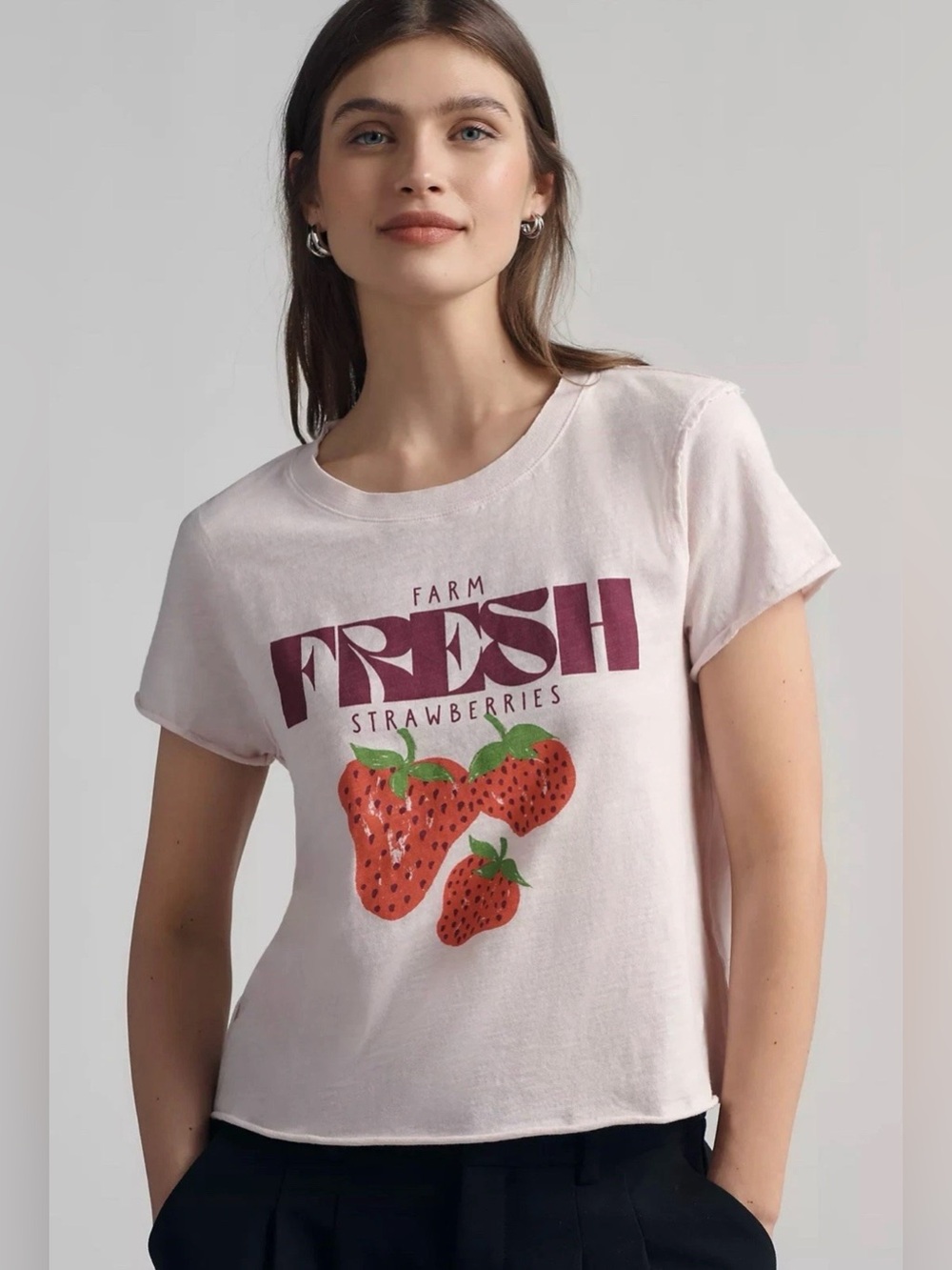NWOT Maeve Light Pink 'Fresh Strawberries' Graphic Tee